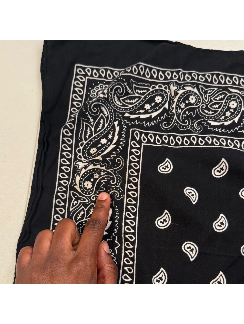 90s Black Paisley Bandana Scarf - 100% Cotton Biker Western Headwrap